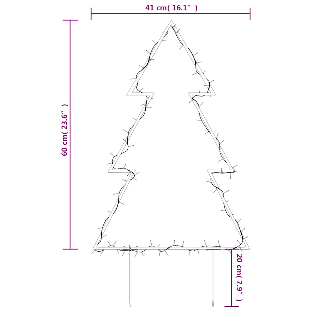 Albero di Natale con picchetti da terra e 80 LED, 60 cm