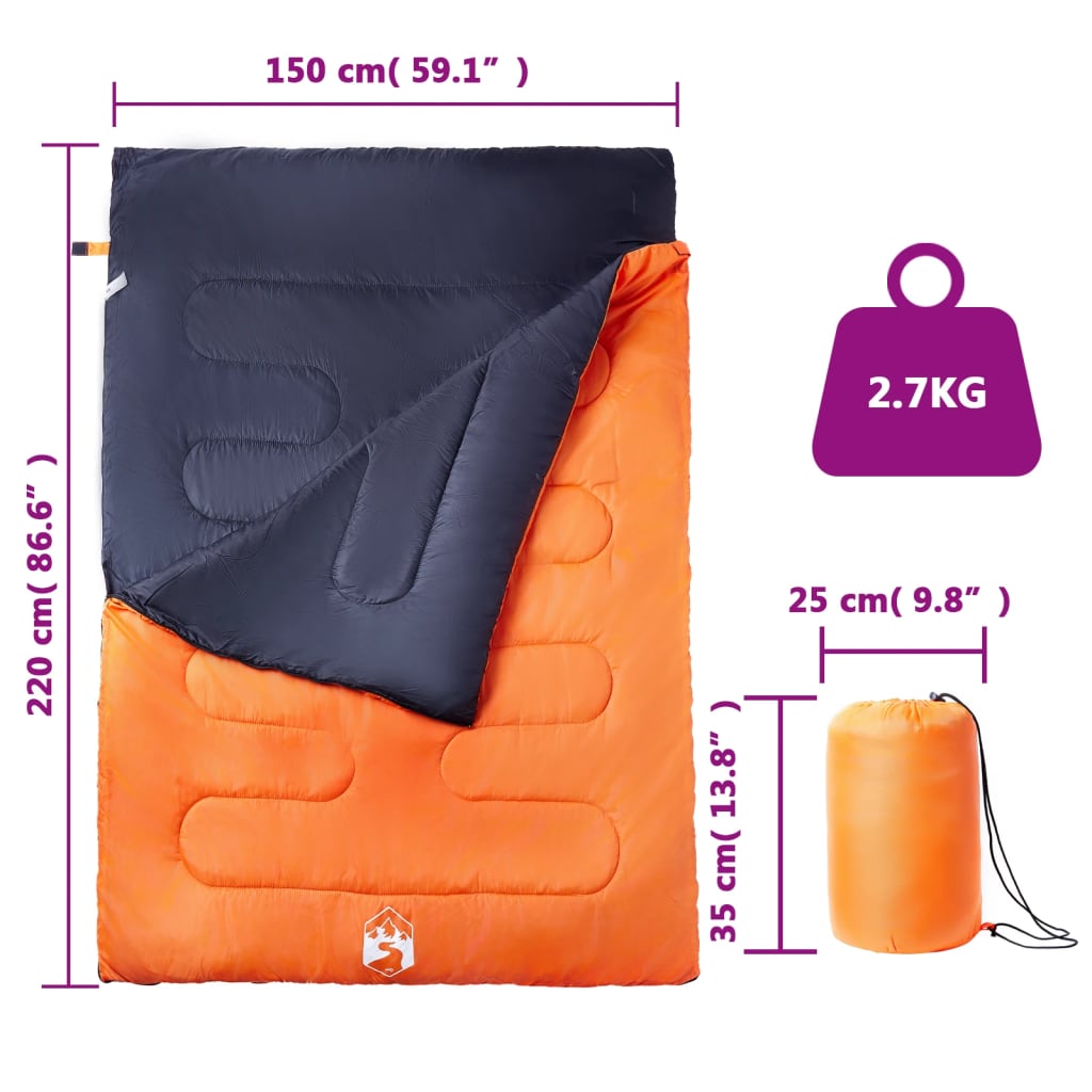 Doppelschlafsack mit Kissen Erwachsene Camping 3-4 Jahreszeiten