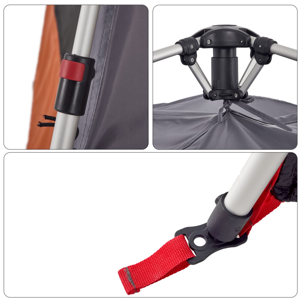 Tenda da campeggio a cupola per 4 persone, grigia e arancione, sgancio rapido