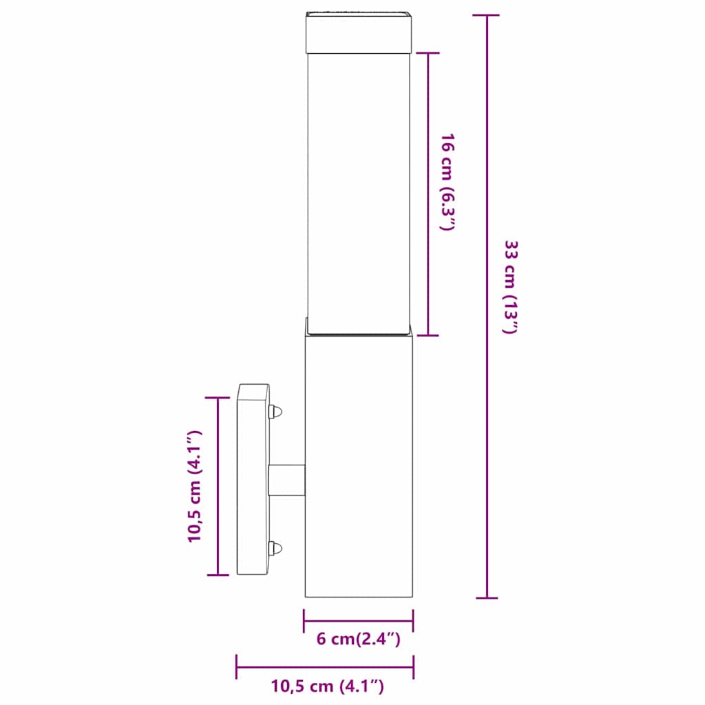 Außenwandleuchte Schwarz 10,5 x 6 x 33 cm Edelstahl und Plastik
