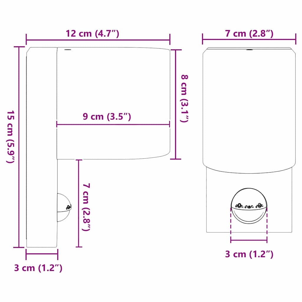 Außenwandleuchte Schwarz 12 x 7 x 15 cm Edelstahl