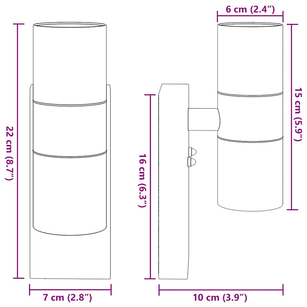 Applique da esterno argento 7 x 10 x 22 cm acciaio inox