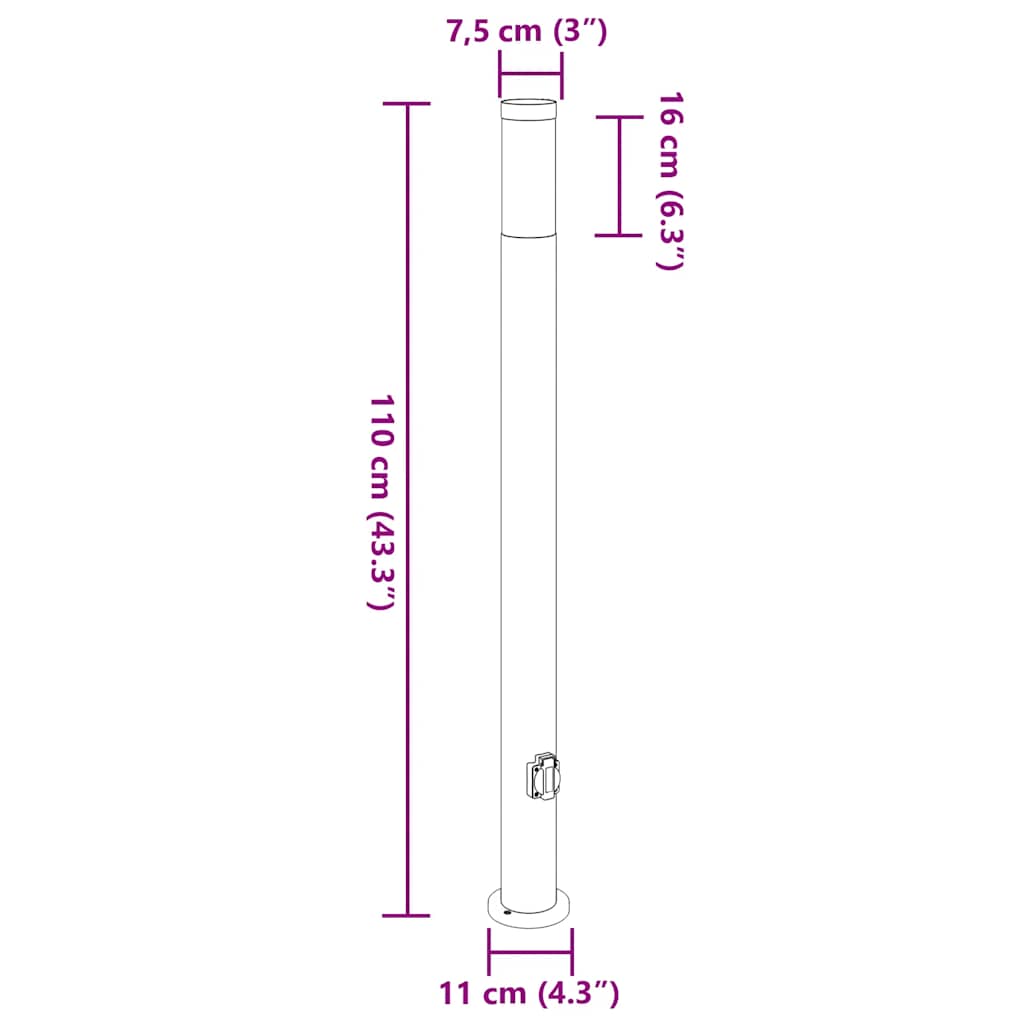 Pollerleuchten mit Auslass 3er 110 cm Edelstahl IP44
