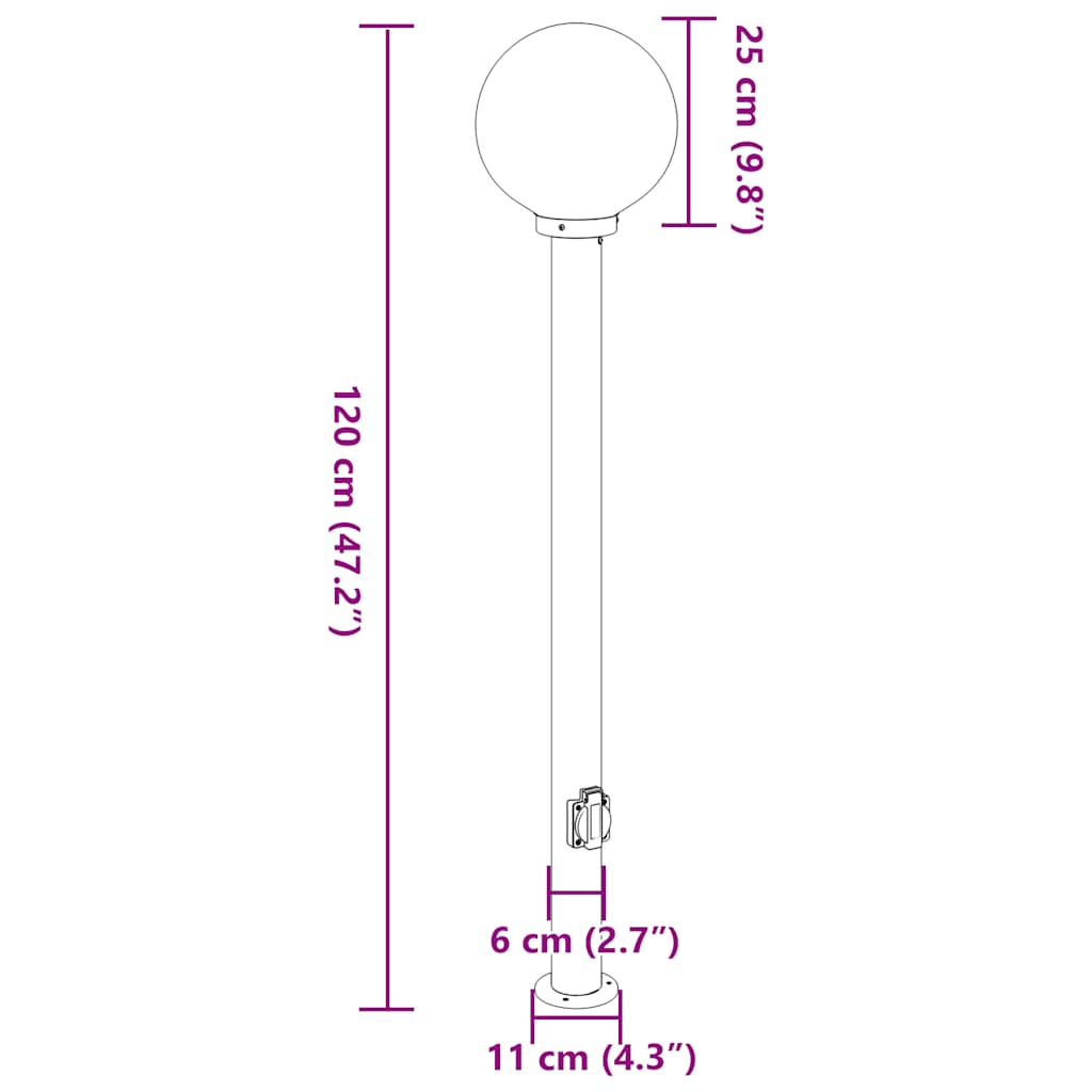 Pollerleuchte mit Auslass 120 cm Edelstahl IP44