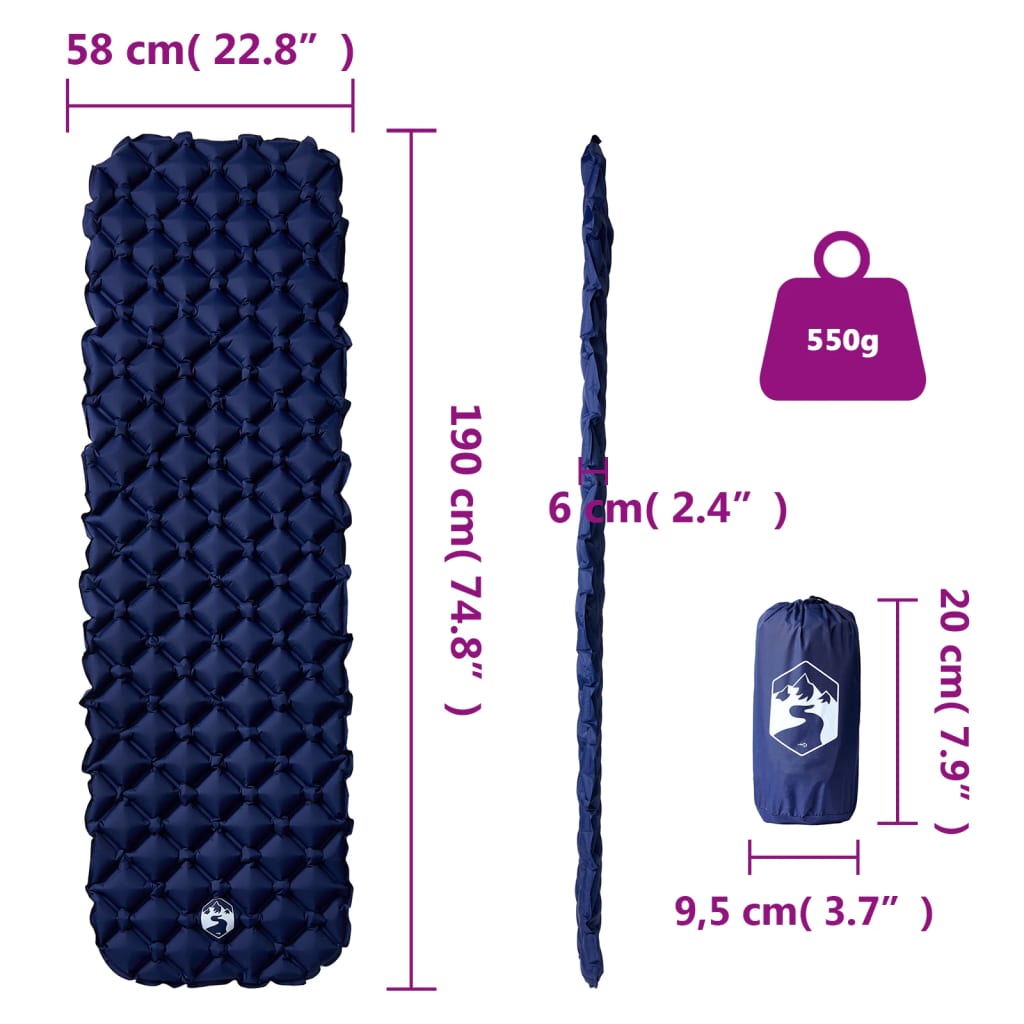 Materassino gonfiabile, blu navy, 190x58x6 cm