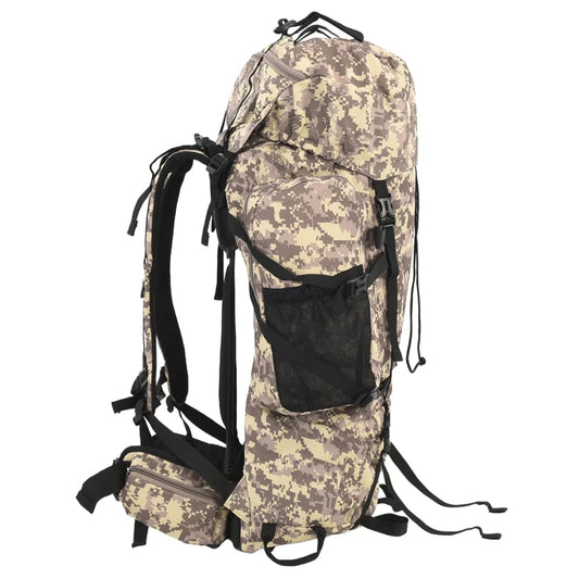 Zaino da trekking, mimetico marrone cammello, 80 L, tessuto Oxford