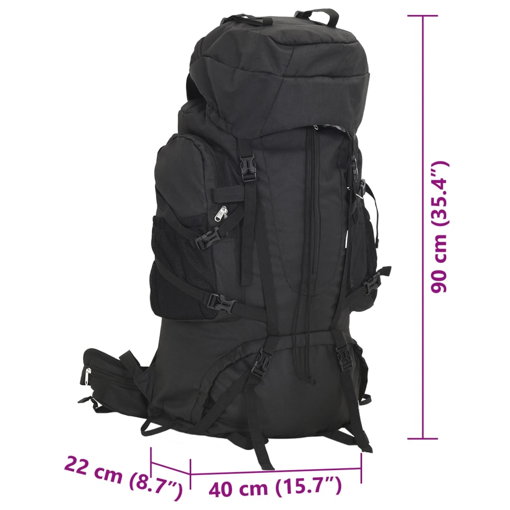 Zaino da trekking, nero, 100 L, tessuto Oxford