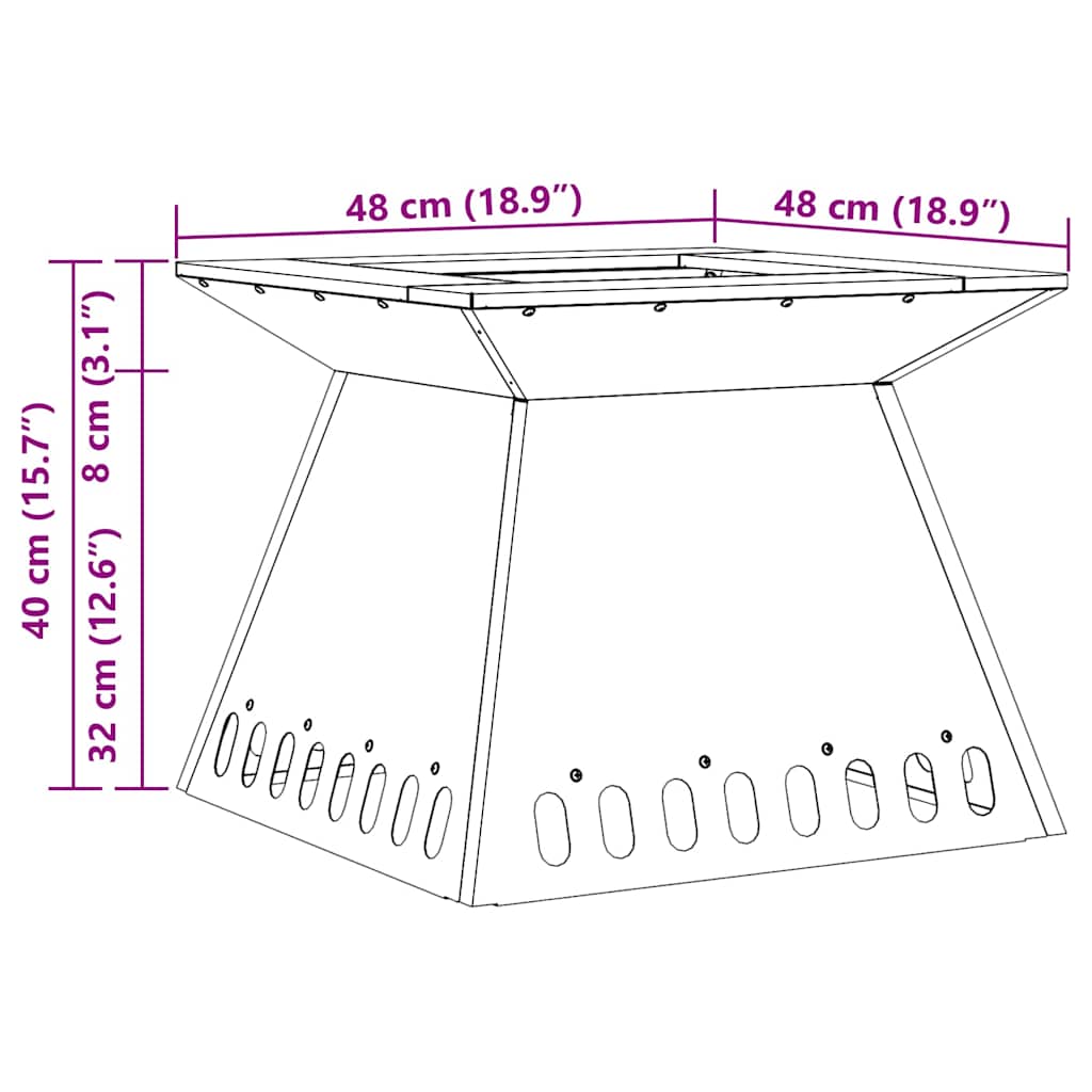 Feuerstelle Schwarz 48 x 48 x 40 cm Stahl