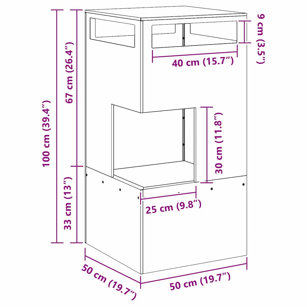 Braciere, nero, 50 x 50 x 100 cm, acciaio