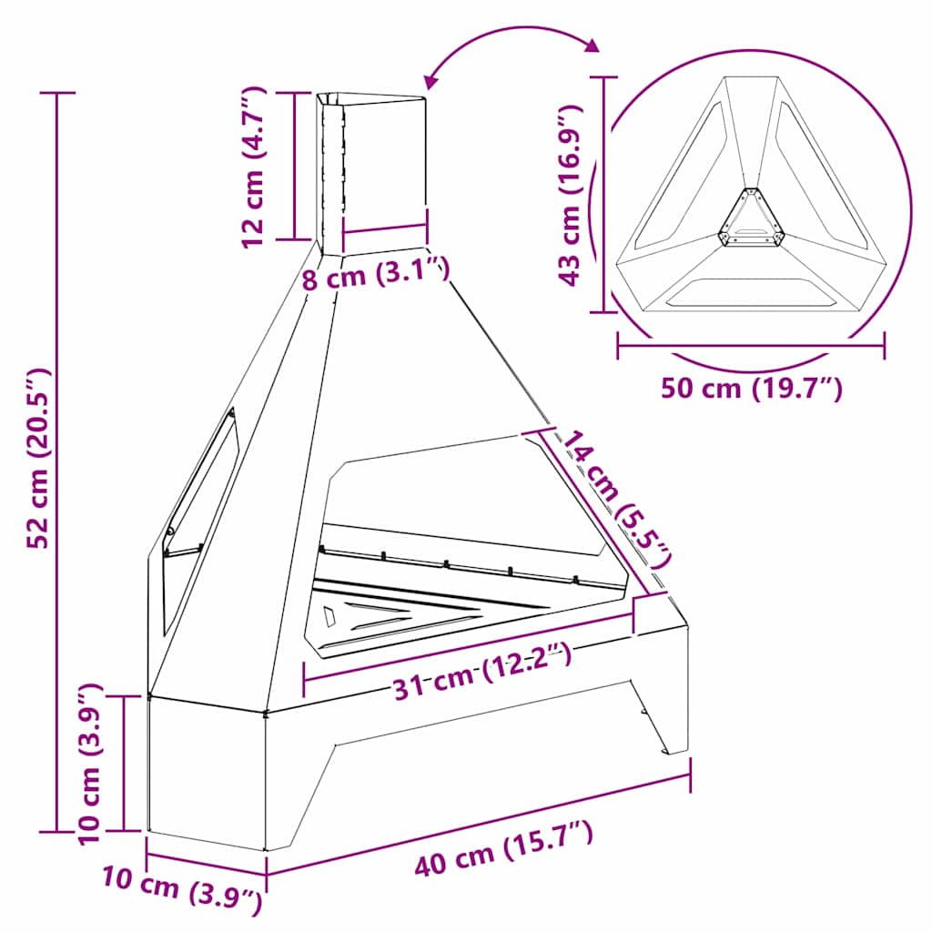 Braciere, nero, 50 x 43 x 52 cm, acciaio