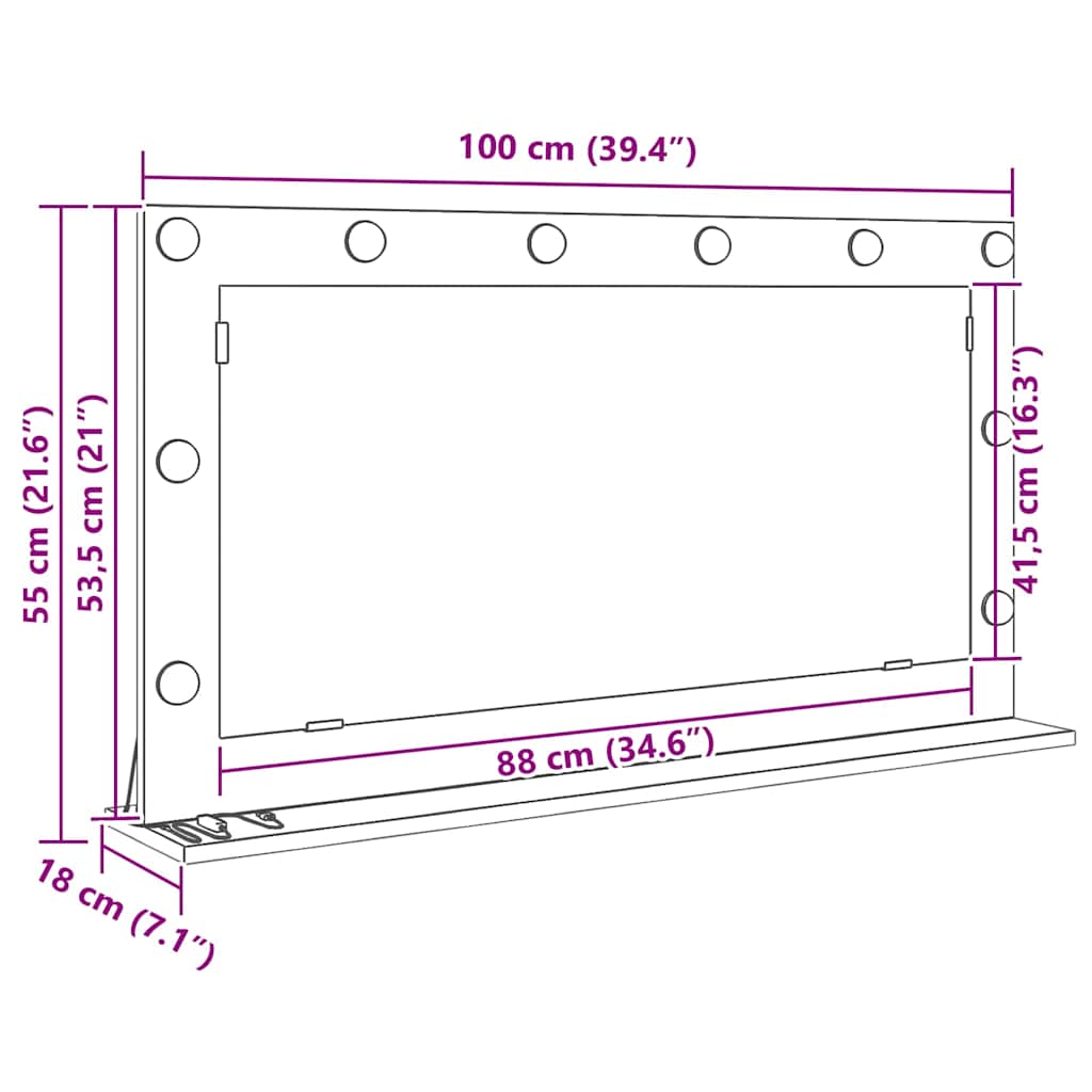 Waschtischspiegel Geräucherte Eiche 100 x 55 x 18 cm