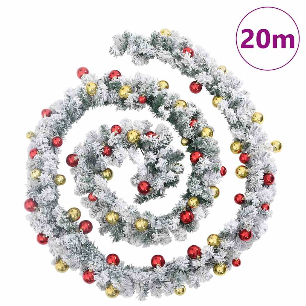 Ghirlanda natalizia con palline e luci LED, verde, 20 m PVC