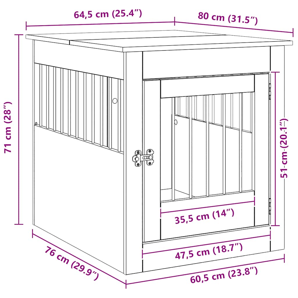 Hundekäfig im Möbelstil Artisan-Eiche 64,5x80x71 cm