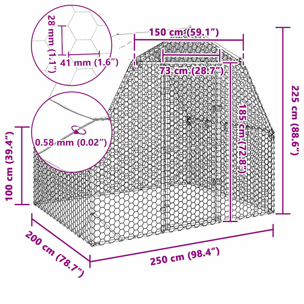 Hühnerstall mit Dach 2,5x2x2,25 m Verzinkter Stahl