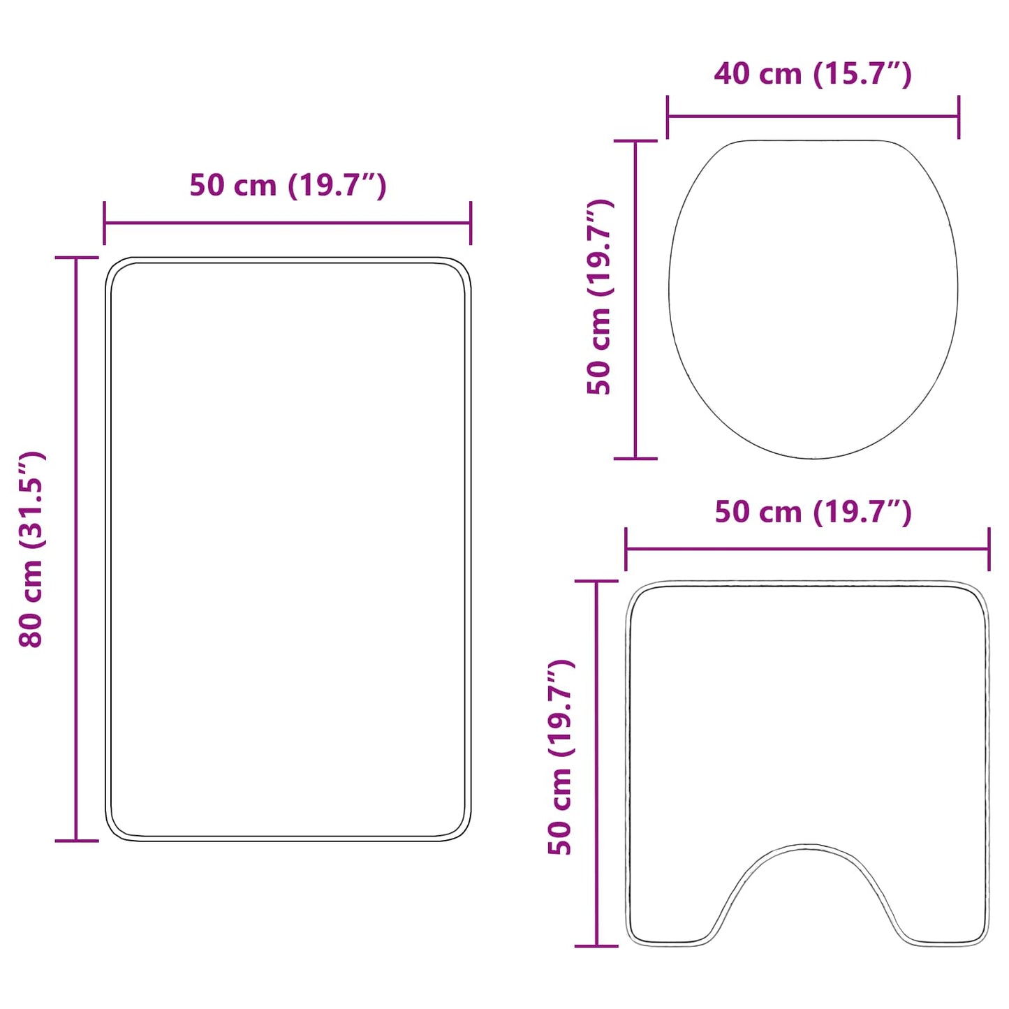Anti-Rutsch Badematten-Set 3 pcs Blau PP