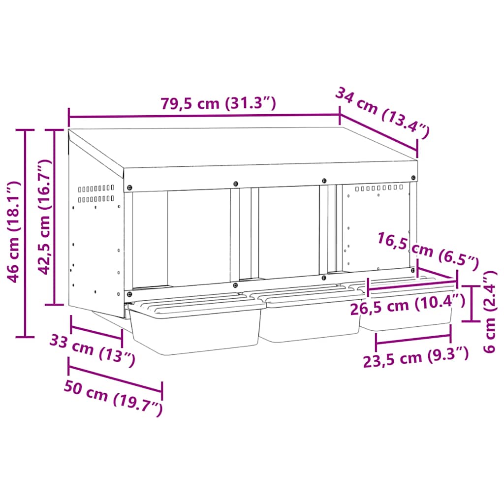 Hühner-Nistkasten 3 Fächer Wandmontage Verzinkter Stahl