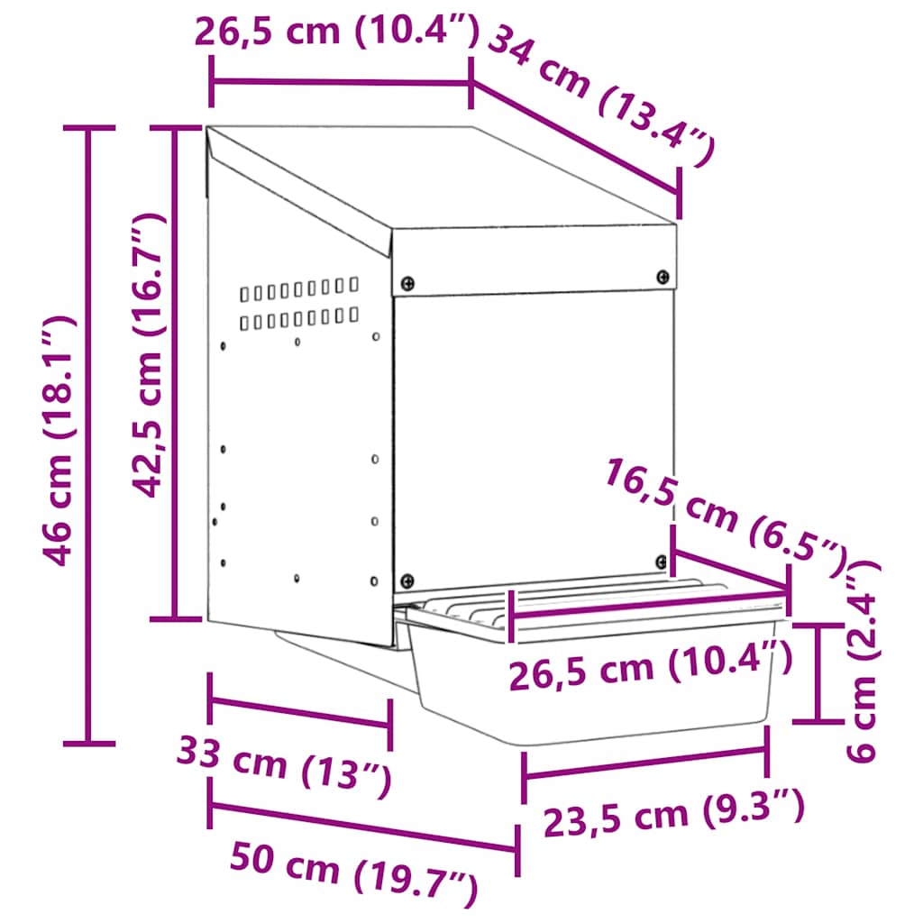 Hühner-Nistkasten 1 Fach Wandmontage Verzinkter Stahl