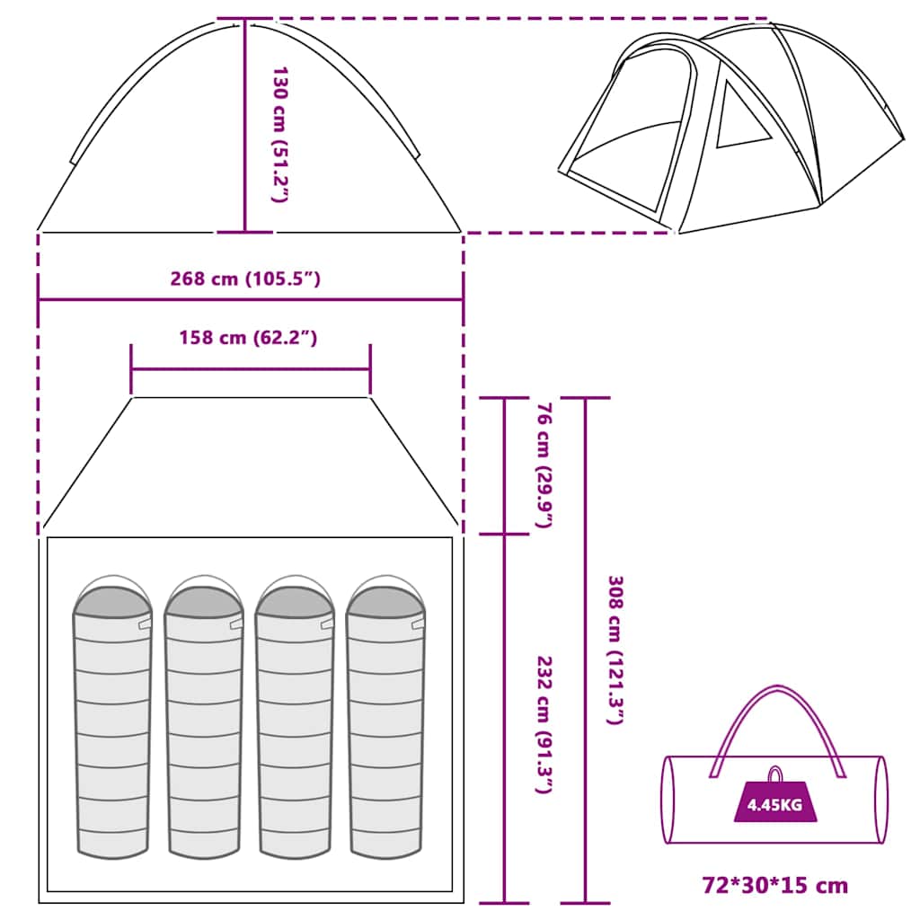 Campingzelt mit Dach Blau 308 x 268 x 130 cm Polyester