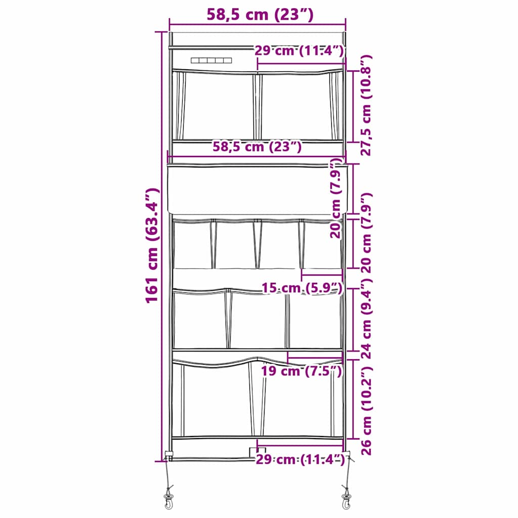 Borsa portaoggetti, nera e blu, 161 x 58,5 cm, tessuto Oxford