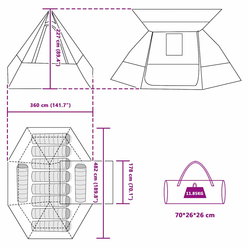 Campingzelt mit Dach Grau und Orange 482 x 360 x 227 cm Taft