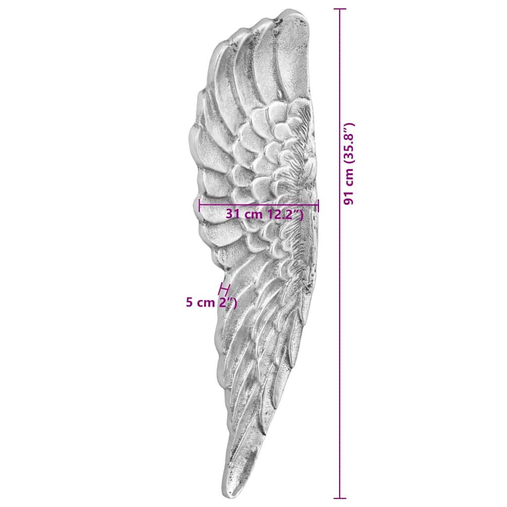 Flügel-Skulptur Silber 31 x 5 x 91 cm Aluminium
