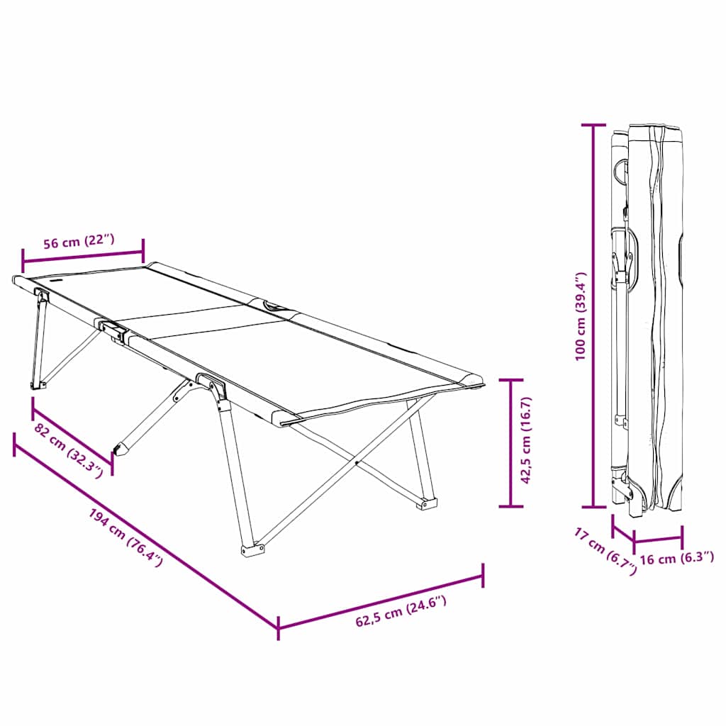 Klapp Schlafbett fürs Camping Blatt Wald 194 x 62.5 x 42.5 cm