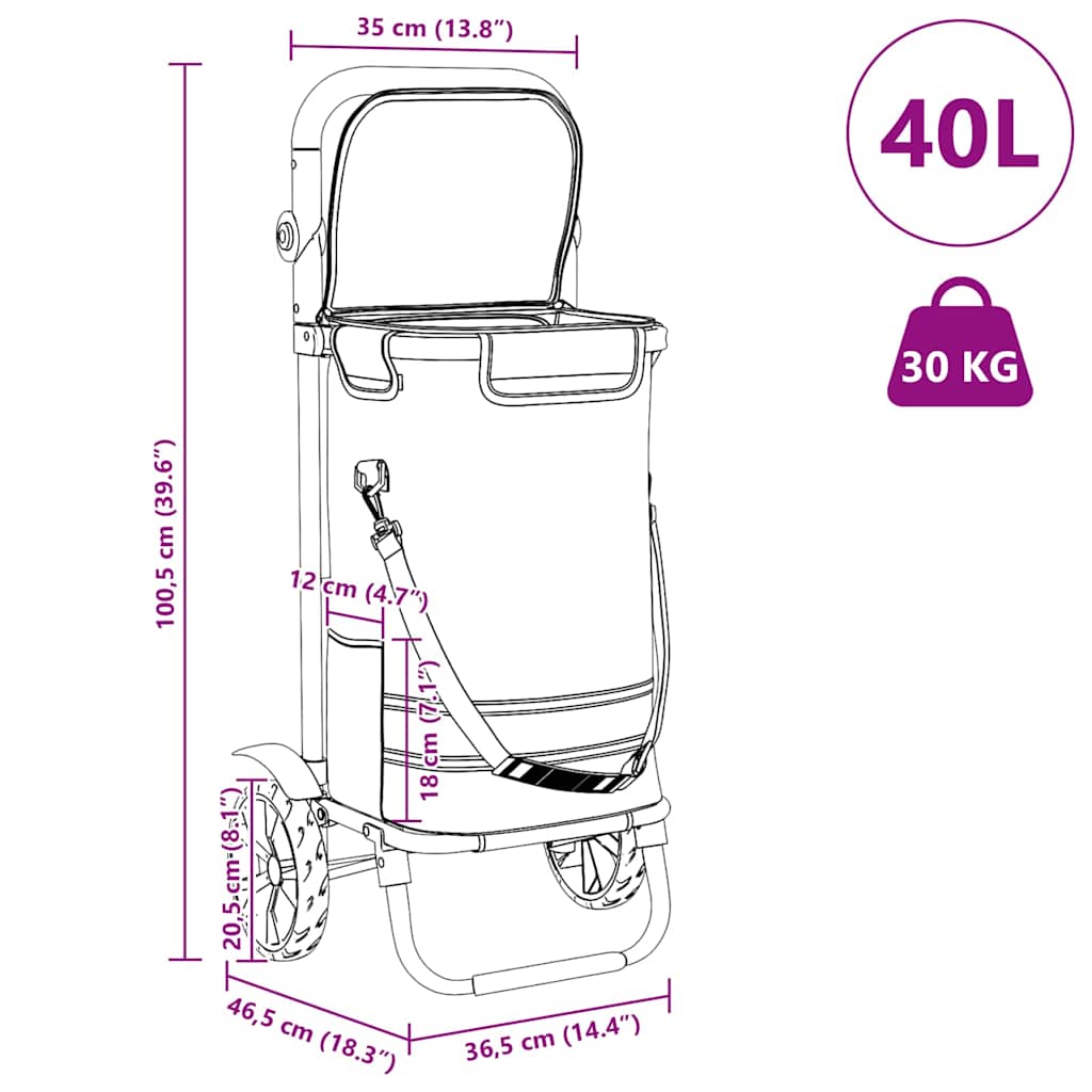 Einkaufswagen Schwarz 36,5 x 46,5 x 100,5 cm Oxford-stoff