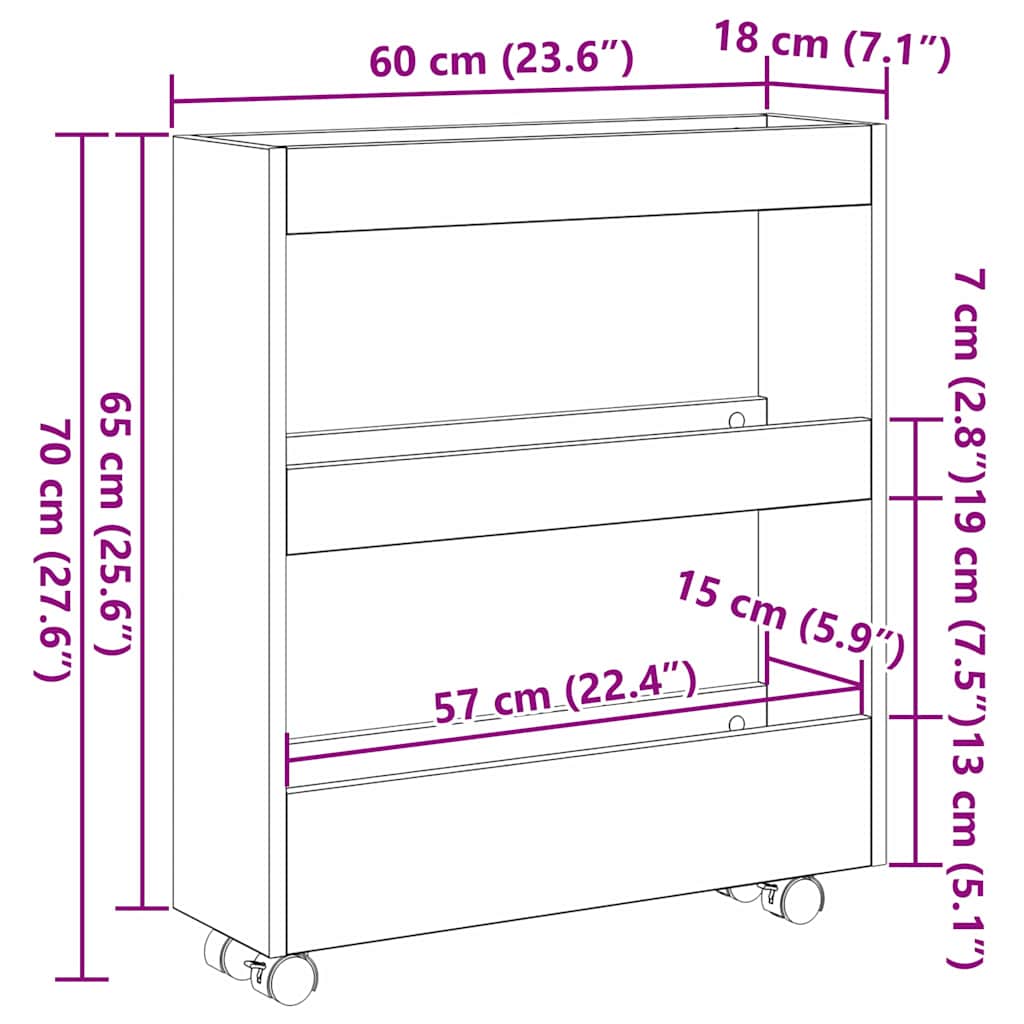Schmaler Aufbewahrungswagen Schwarz Eichen-Optik
