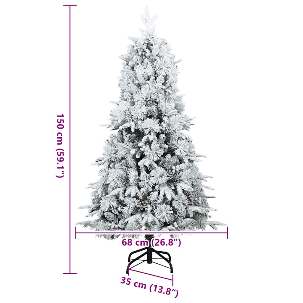 Künstlicher Scharnier-Weihnachtsbaum schneebedeckt Weiß 150 cm