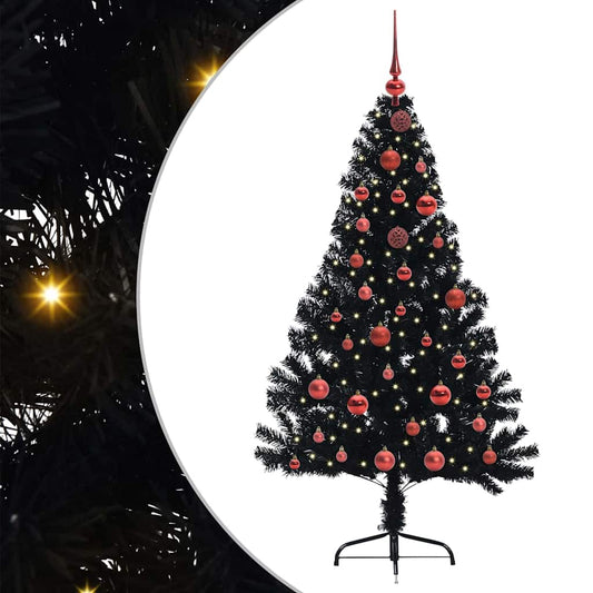 Künstlicher vorbeleuchteter Weihnachtsbaum Schwarz 150 cm PVC