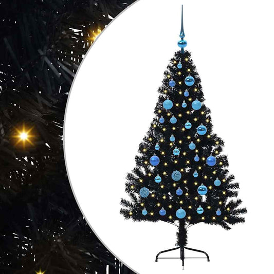 Künstlicher vorbeleuchteter Weihnachtsbaum Schwarz 150 cm PVC