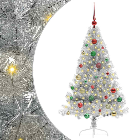 Künstlicher vorbeleuchteter Weihnachtsbaum Silber 150 cm