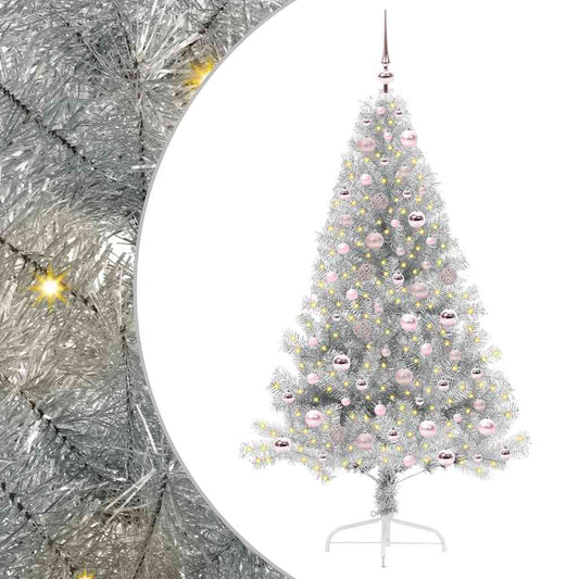 Künstlicher vorbeleuchteter Weihnachtsbaum Silber 180 cm PET
