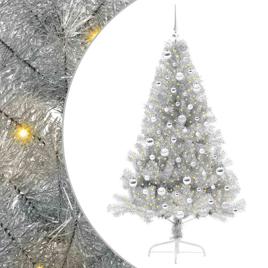 Künstlicher vorbeleuchteter Weihnachtsbaum Silber 180 cm