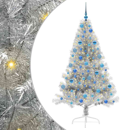 Künstlicher vorbeleuchteter Weihnachtsbaum Silber 180 cm PET