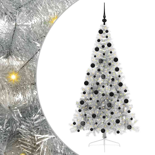 Albero di Natale artificiale preilluminato, argento, 210 cm