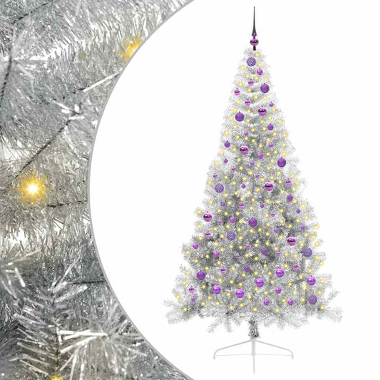 Albero di Natale artificiale preilluminato, argento, 210 cm