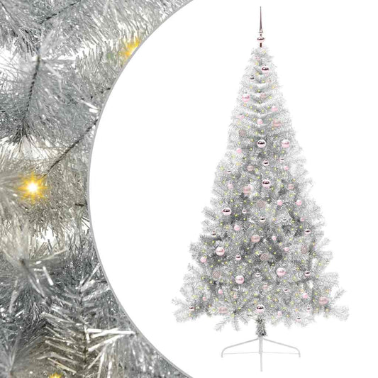 Künstlicher vorbeleuchteter Weihnachtsbaum Silber 240 cm PET