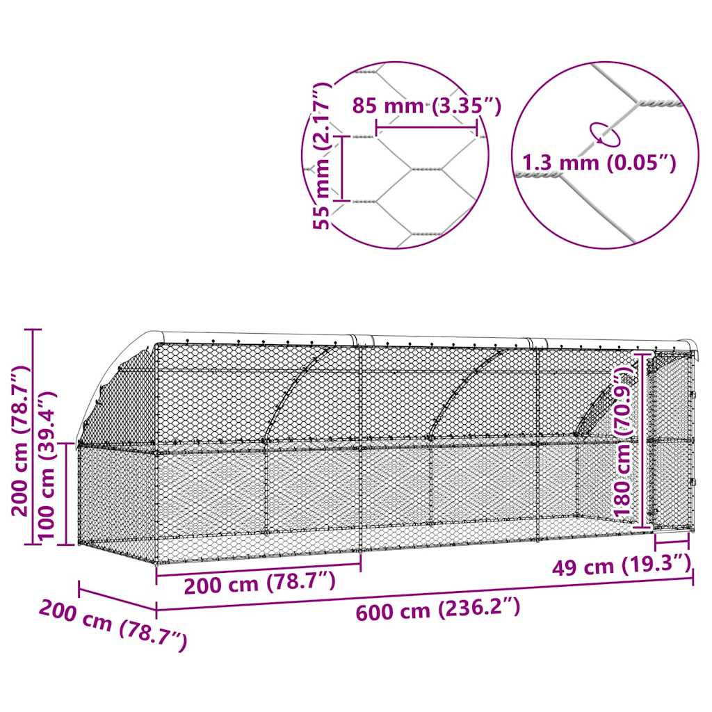 Hundekäfig mit Speicher 3 pcs Silber 6 x 2 x 2 m Stahl