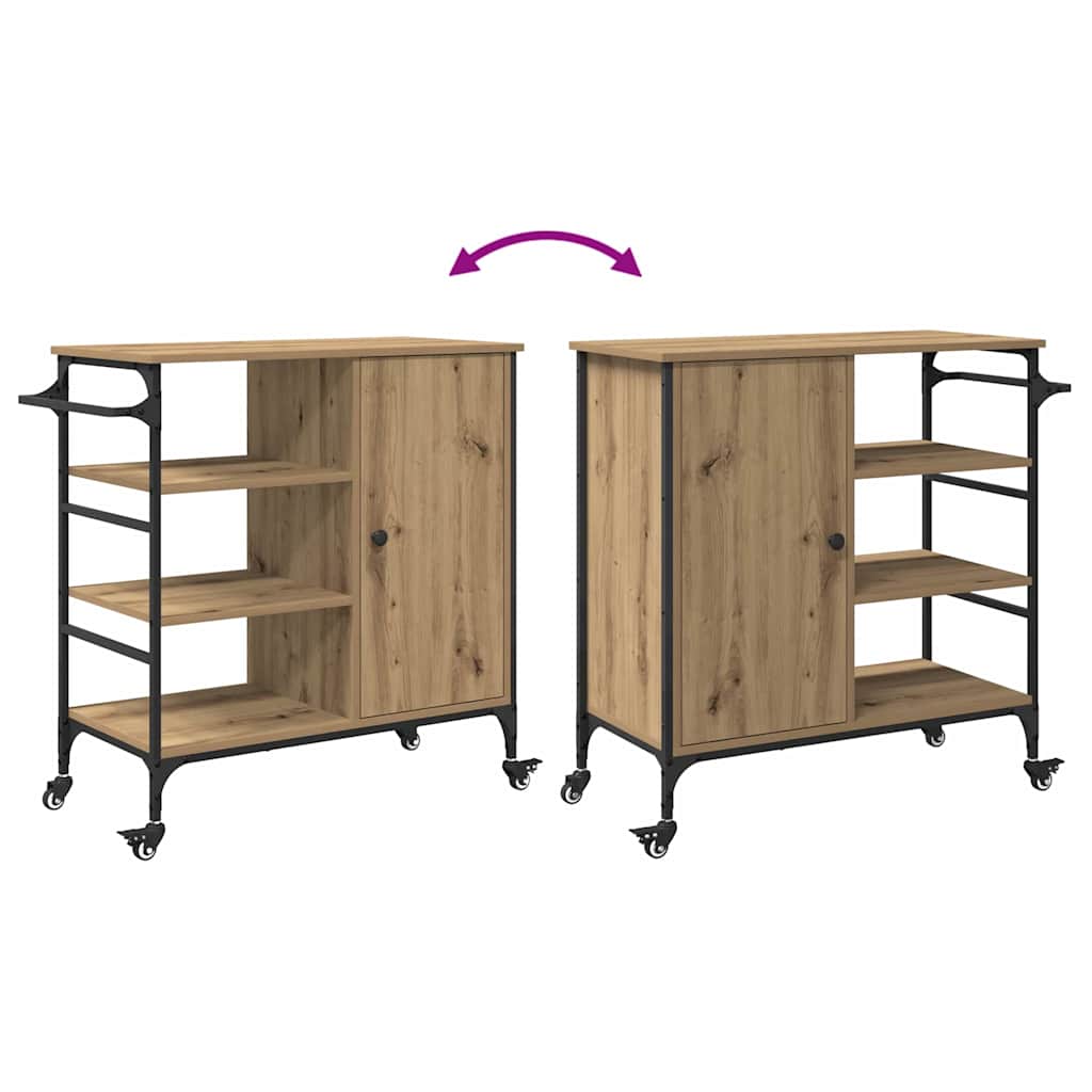 Carrello da cucina Artisan, rovere e nero, 87,5 x 38,5 x 84,5 cm