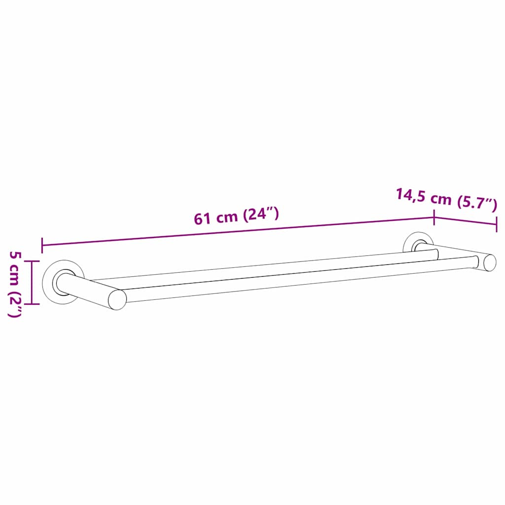 Portasciugamani, nero, 61 x 14,5 x 5 cm, acciaio inossidabile