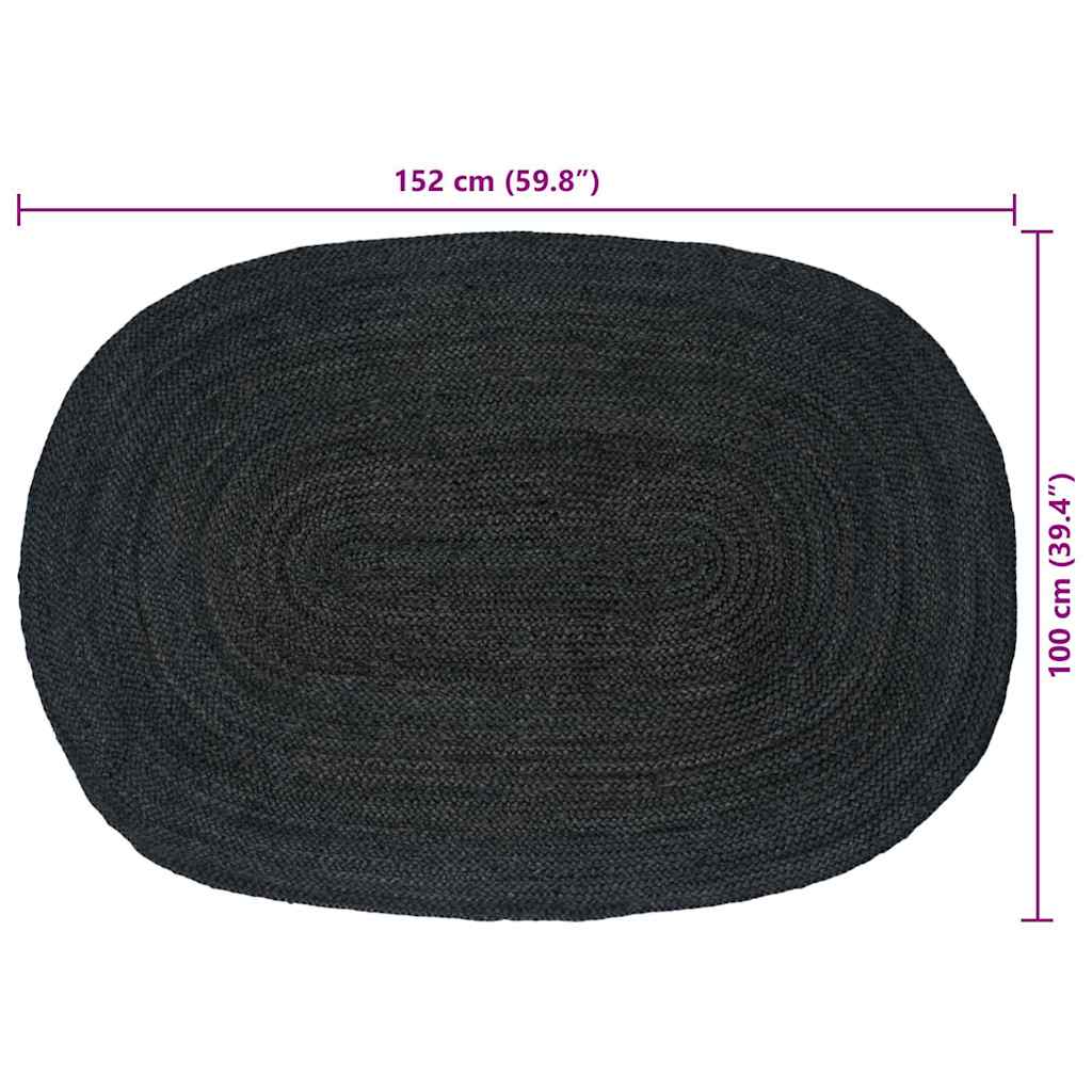 Bereichsteppiche Oval Schwarz 100 x 152 cm Jute