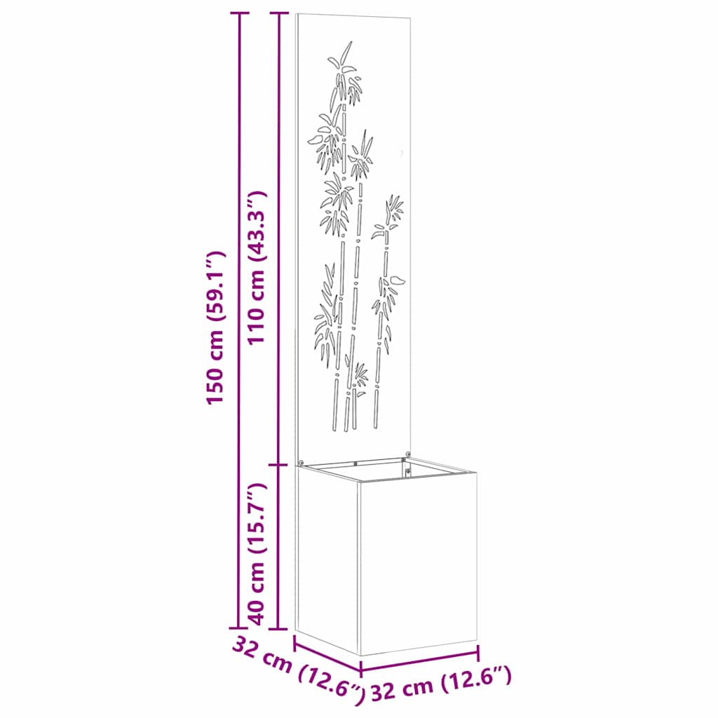 Garten Sichtschutz-Leinwand Floral Silber 32 x 140 cm Edelstahl