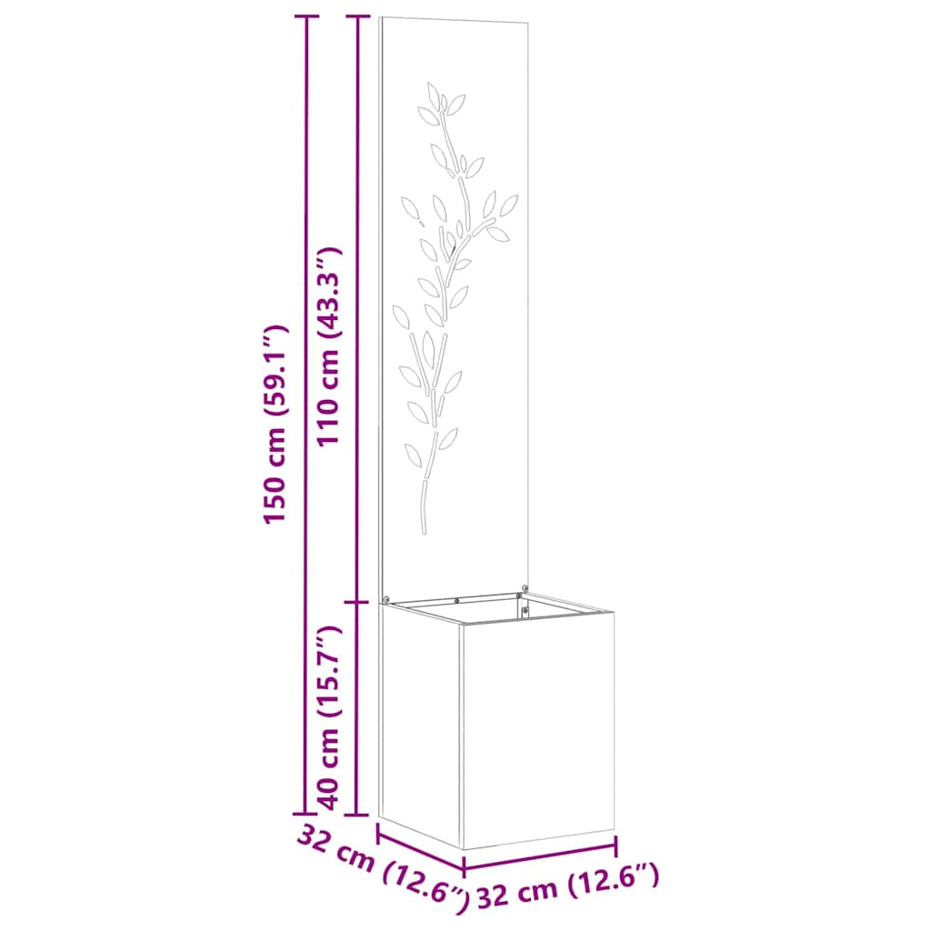 Garten Sichtschutz-Leinwand Floral Silber 32 x 140 cm Edelstahl