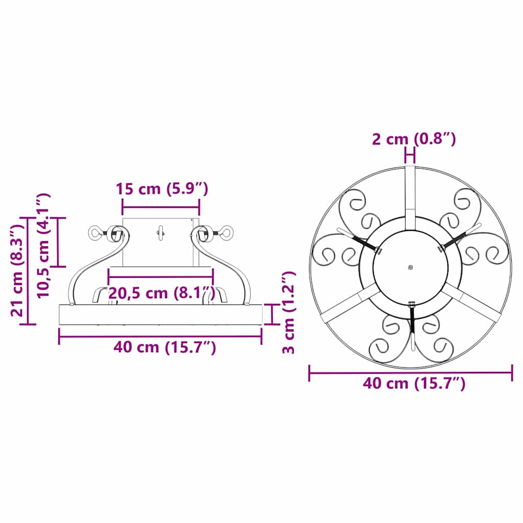 Supporto per albero di Natale, nero, 40 x 40 x 21 cm, acciaio
