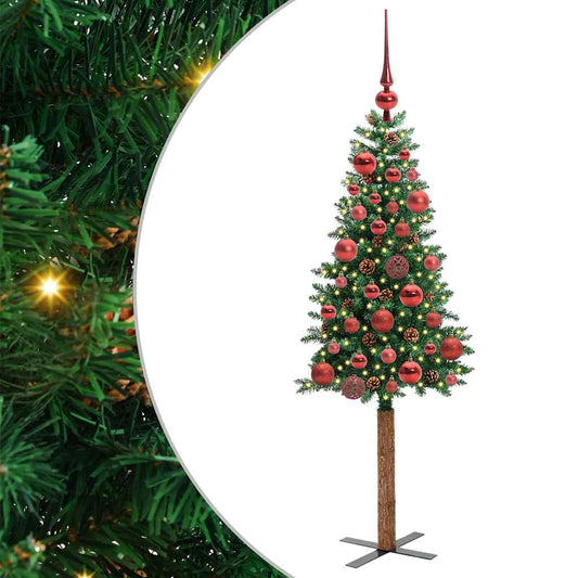 Albero di Natale sottile con 150 LED e supporto, verde, 150 cm