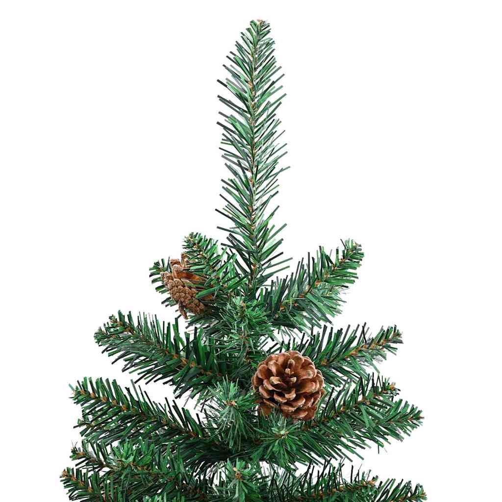 Albero di Natale sottile con 300 LED e supporto, verde, 210 cm