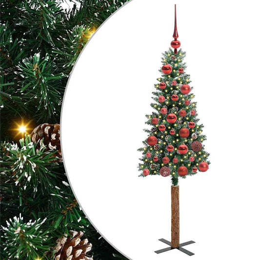 Albero di Natale sottile con 150 LED verdi e bianchi, 150 cm