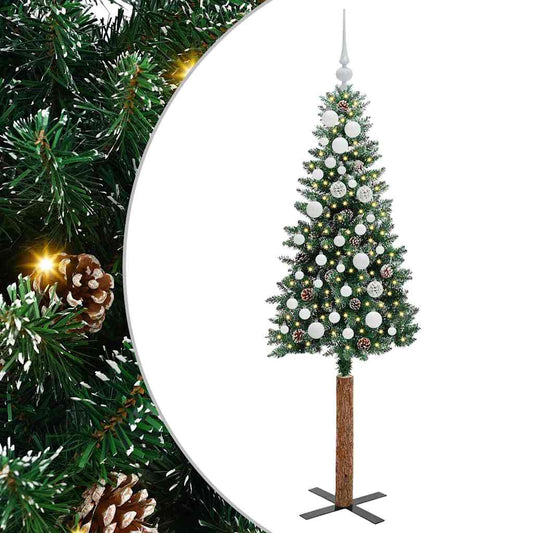 Albero di Natale sottile con 150 LED verdi e bianchi, 150 cm