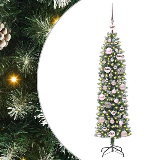 Künstlicher schlanker Weihnachtsbaum Grün und Weiß 120 cm